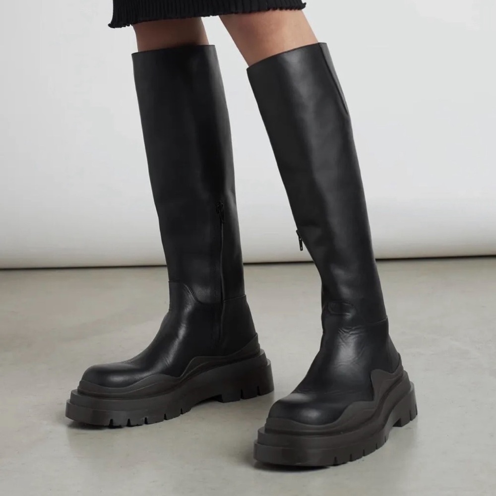New BOTTEGA VENETA Tire Knee-High Leather Boots Size 36.5